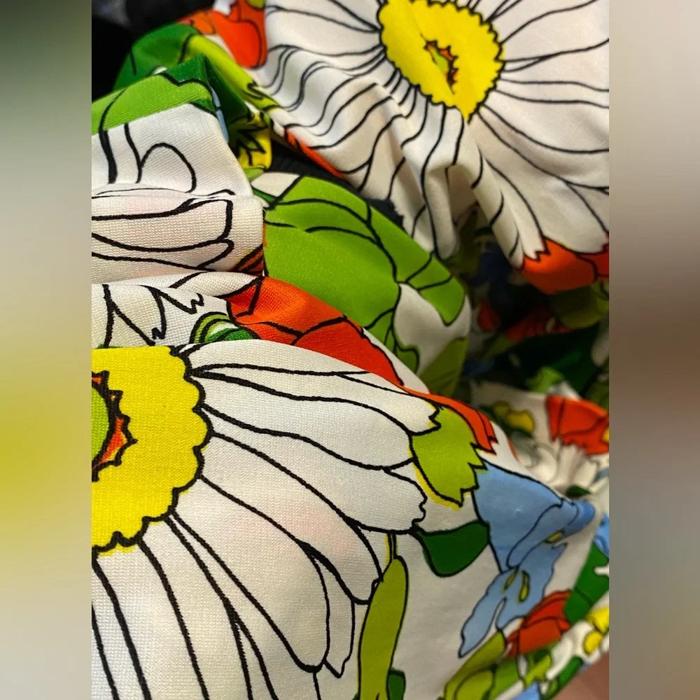 Vintage Anika Mod Flower Power Long Sleeve Maxi Dress Sz M Dagger Collar - Picture 9 of 14